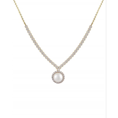 14K Χρυσό Κολιέ Με Μαργαριτάρι & Ζιργκόν 028568FV