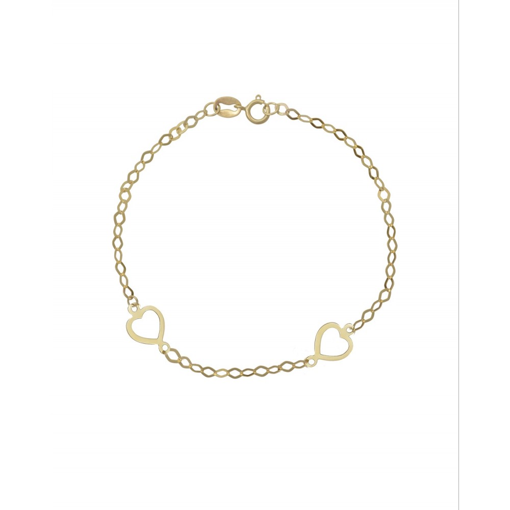 9K Χρυσό Bραχιόλι με "Διπλές Καρδιές" 030979FV