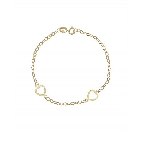 9K Χρυσό Bραχιόλι με "Διπλές Καρδιές" 030979FV