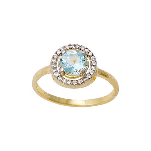 14K Χρυσό Δαχτυλίδι με Sky Τοπάζι & Ζιργκόν 032444F