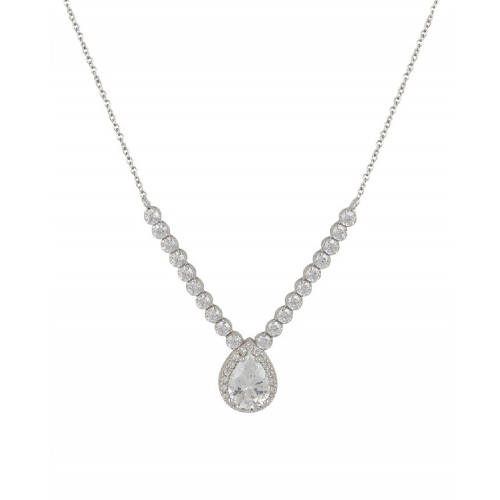 14K Λευκόχρυσο Κολιέ Ροζέτα με Λευκό Ζιργκόν 033468FVW