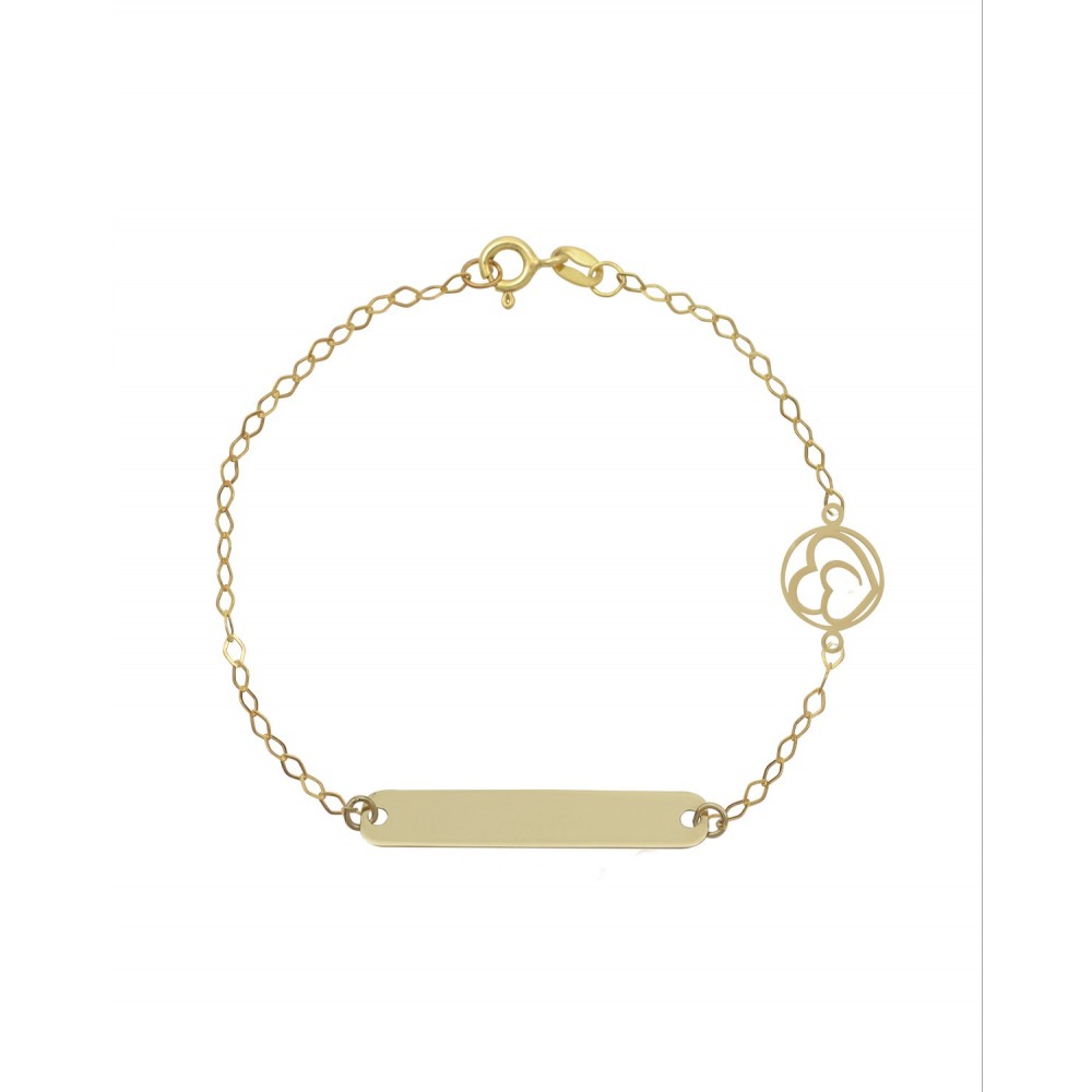 9K Χρυσό Bραχιόλι με Ταυτότητα και "Διπλές Καρδιές" 035720FV