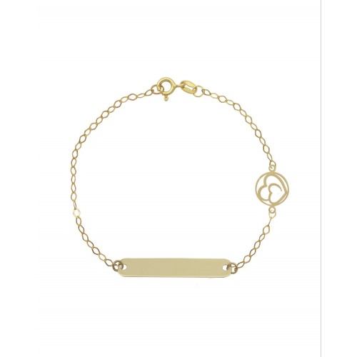 9K Χρυσό Bραχιόλι με Ταυτότητα και "Διπλές Καρδιές" 035720FV