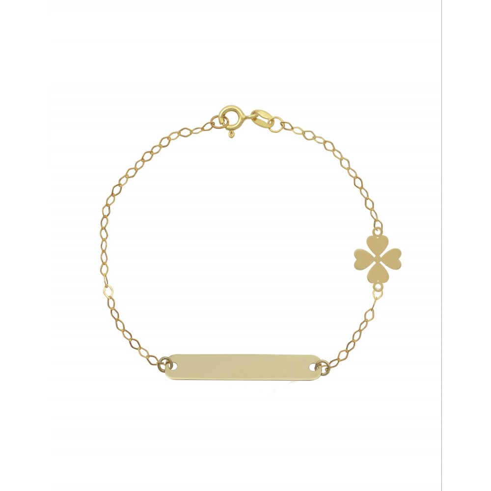 9K Χρυσό Bραχιόλι με Ταυτότητα και "Τετράφυλλο Τριφύλλι" 035760FV