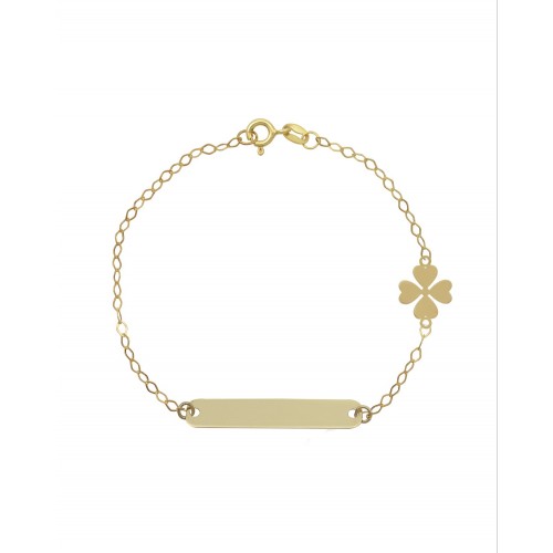 9K Χρυσό Bραχιόλι με Ταυτότητα και "Τετράφυλλο Τριφύλλι" 035760FV