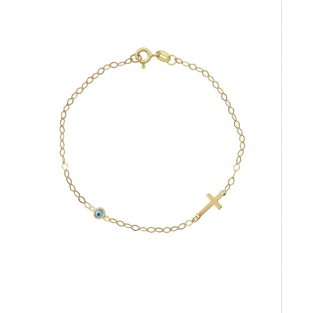 9K Χρυσό Bραχιόλι με "Ματάκι" και Σταυρό 038041FV