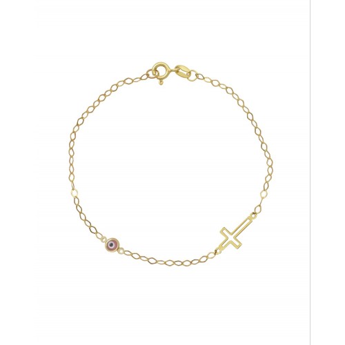 9K Χρυσό Bραχιόλι με "Ματάκι" και "Σταυρό" 038045FV