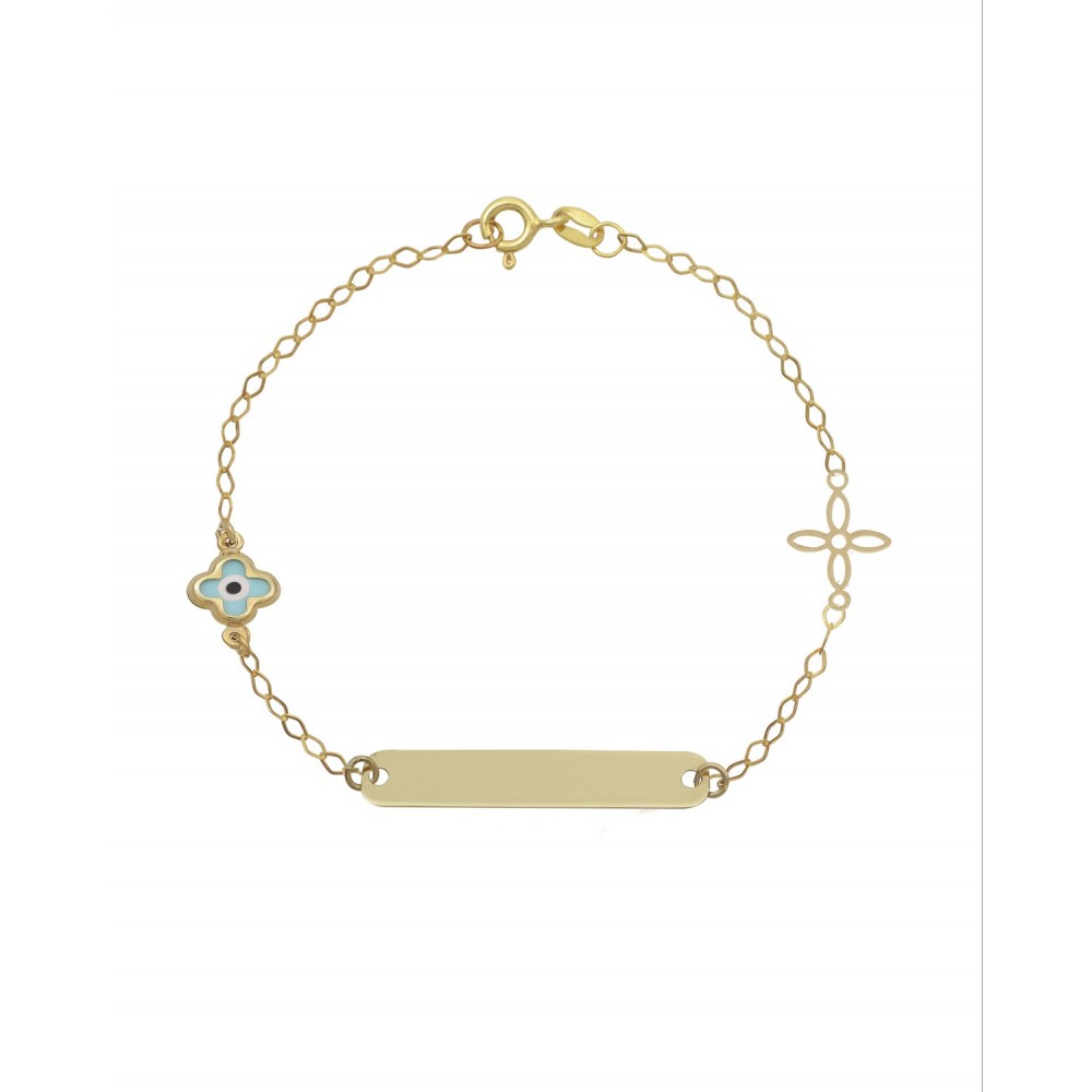 9K Χρυσό Bραχιόλι Ταυτότητα με "Ματάκι" και Σταυρό 038084FV