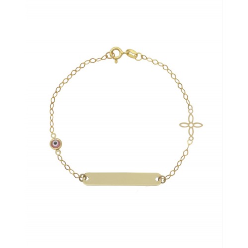 9K Χρυσό Bραχιόλι Ταυτότητα με "Ματάκι" και Σταυρό 038085FV