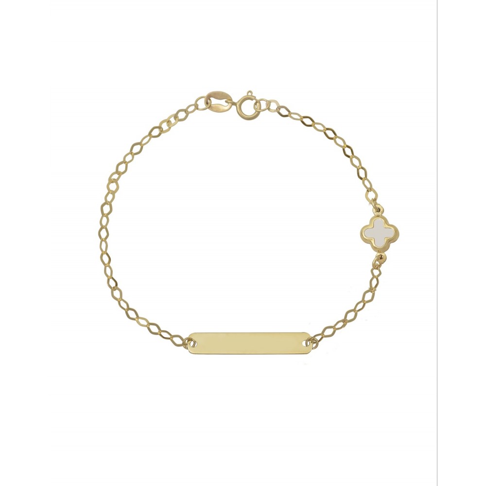 9K Χρυσό Bραχιόλι Ταυτότητα με Λευκό Σταυρό 038787FV