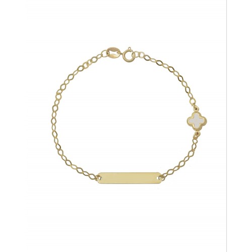 9K Χρυσό Bραχιόλι Ταυτότητα με Λευκό Σταυρό 038787FV
