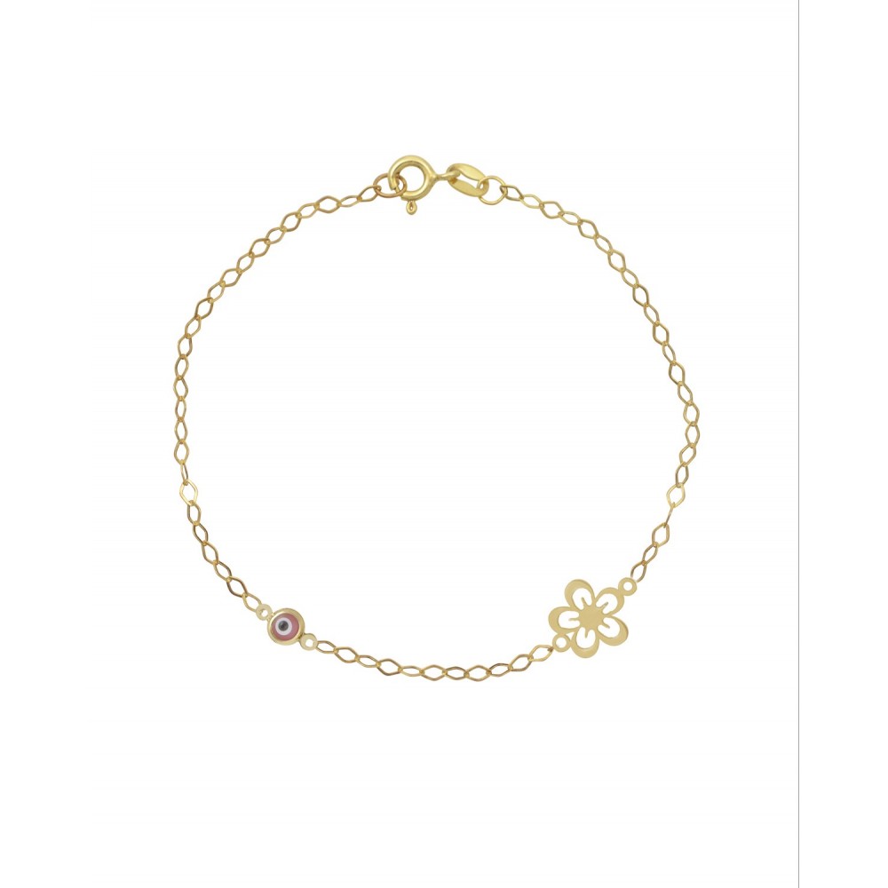 9K Χρυσό Bραχιόλι με "Ματάκι" και "Λουλούδι" 039108FV