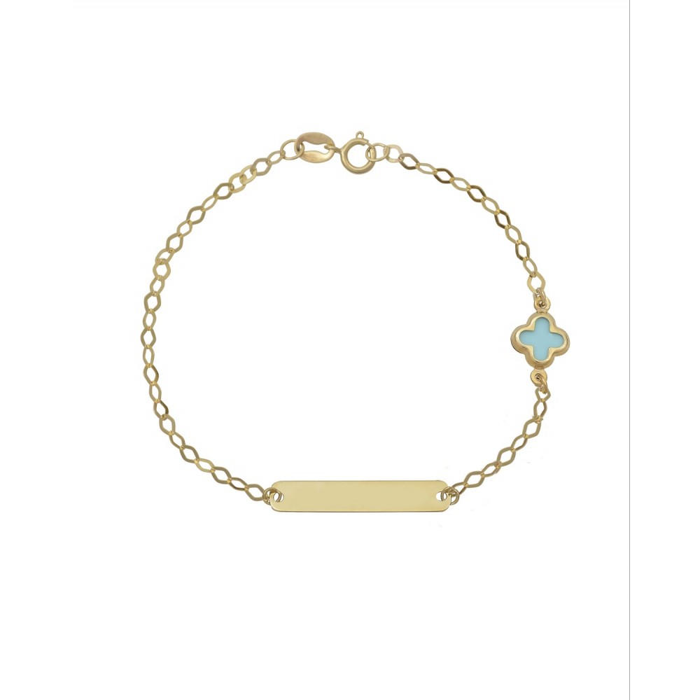 9K Χρυσό Bραχιόλι Ταυτότητα με Γαλάζιο Σταυρό 039587FV