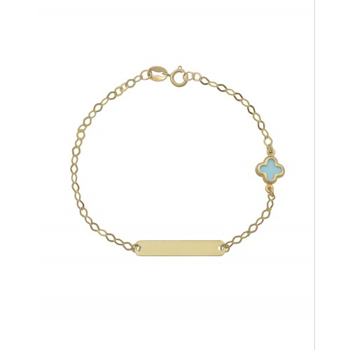 9K Χρυσό Bραχιόλι Ταυτότητα με Γαλάζιο Σταυρό 039587FV