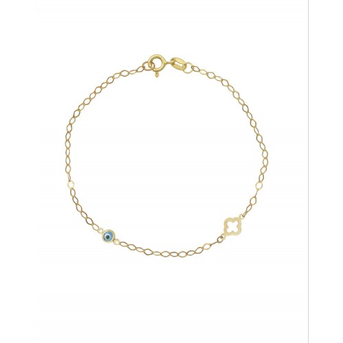 9K Χρυσό Bραχιόλι με "Ματάκι" και Σταυρό 039934FV