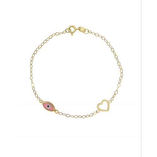 9K Χρυσό Bραχιόλι με "Ματάκι" και "Καρδιά" 040031FV