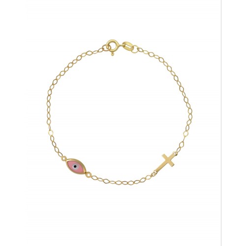 9K Χρυσό Bραχιόλι με "Ματάκι" και "Σταυρό" 040032FV