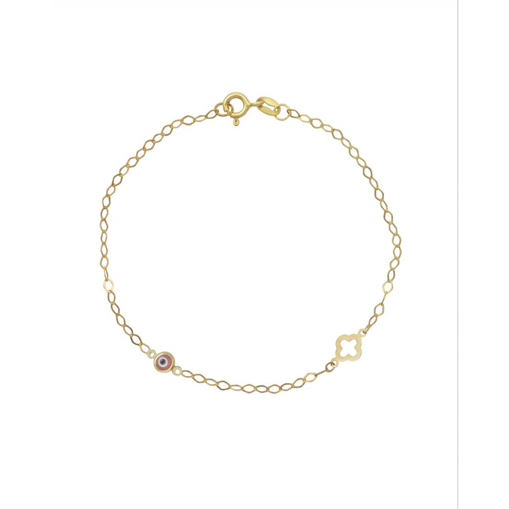 9K Χρυσό Bραχιόλι με "Ματάκι" και "Σταυρό" 041838FV