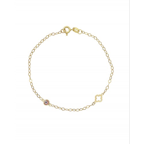 9K Χρυσό Bραχιόλι με "Ματάκι" και "Σταυρό" 041838FV