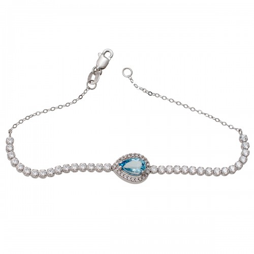14K Λευκόχρυσο Βραχιόλι με Aqua Τοπάζι & Ζιργκόν 044722F
