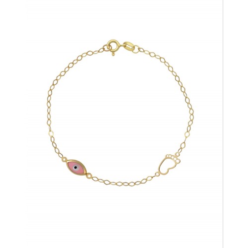 9K Χρυσό Bραχιόλι με "Ματάκι" και "Πατουσάκι" 050261FV