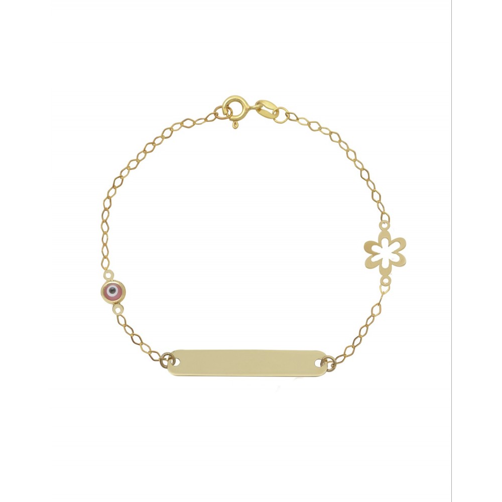 9K Χρυσό Bραχιόλι με "Ματάκι" και "Λουλούδι" 051281FV