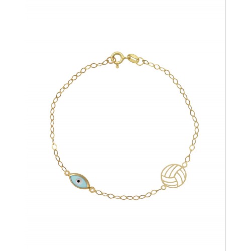9K Χρυσό Bραχιόλι με "Μπάλα" και "Ματάκι" 053035FV
