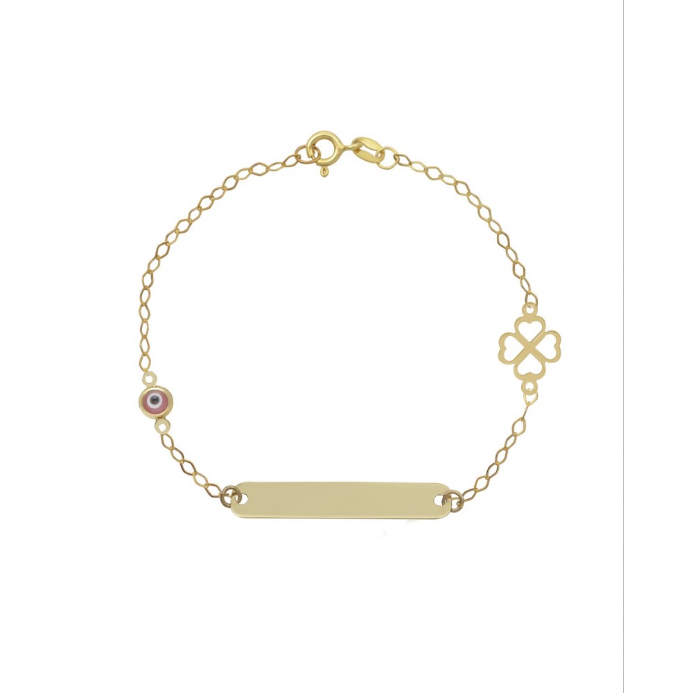 9K Χρυσό Bραχιόλι με "Ματάκι" και "Τετράφυλλο Τριφύλλι" 053701FV
