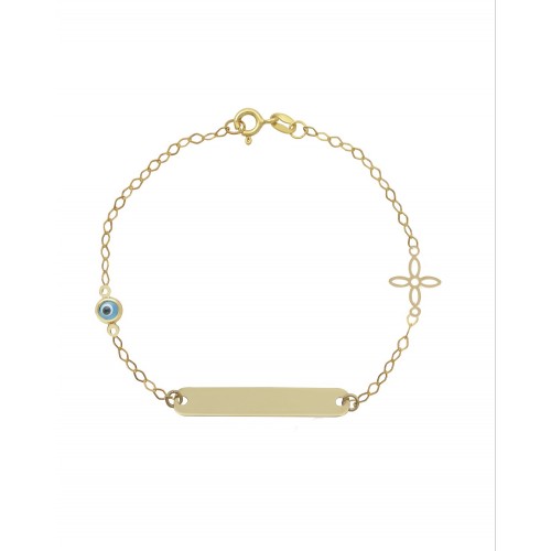 9K Χρυσό Bραχιόλι με "Ματάκι" και Σταυρό 055821FV