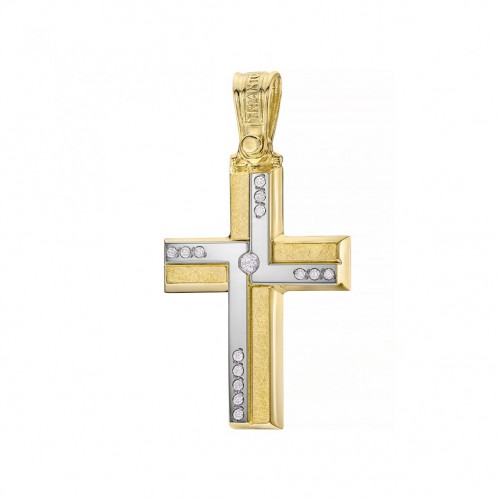 14K Δίχρωμος Χρυσός Σταυρός με Ζιργκόν 1.2.1340T