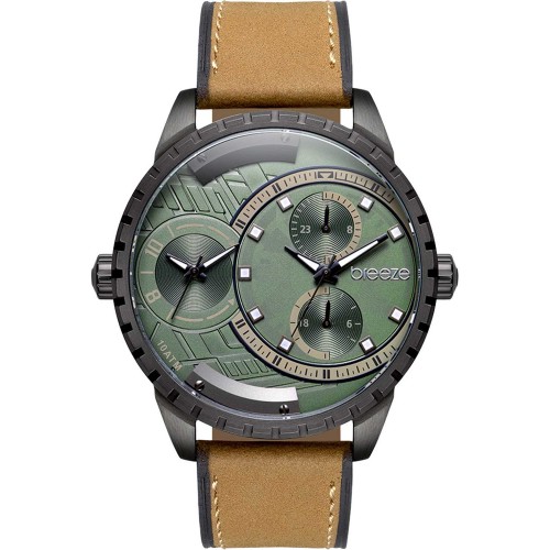 BREEZE Alchemist Dual Time Brown Leather Strap 110862.5