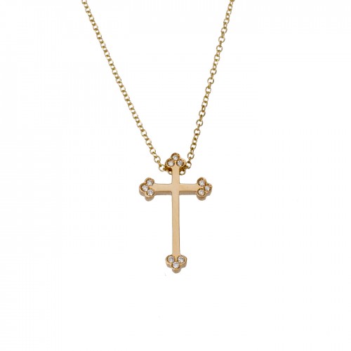 18Κ Χρυσός Σταυρός με Διαμάντια & Αλυσίδα 11533BR