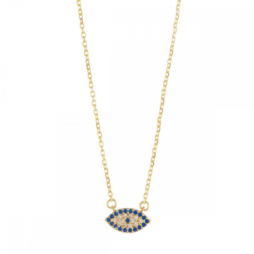 14K Χρυσό Κολιέ με Ματάκι και Ζιργκόν KL1204ABJ