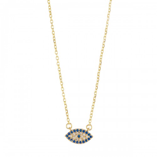 14K Χρυσό Κολιέ με Ματάκι και Ζιργκόν KL1204ABJ