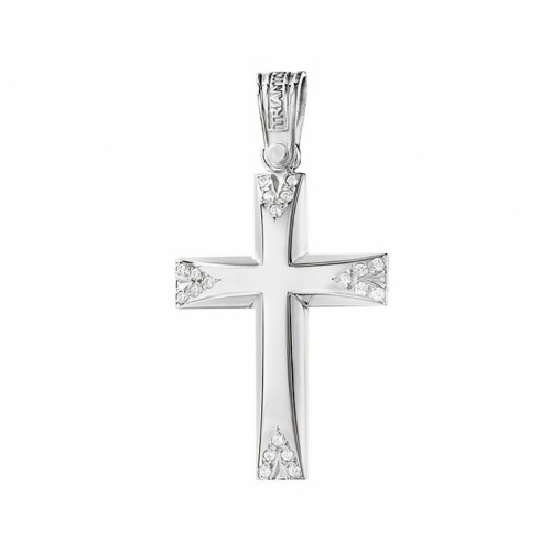 18K Λευκόχρυσος Σταυρός με Οικολογικά Διαμάντια 121259TRW