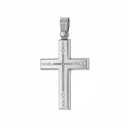 14Κ Λευκόχρυσος Σταυρός με Διαμάντια 121369BR