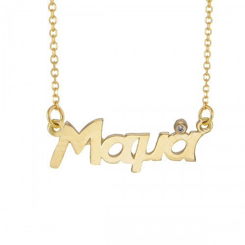 9Κ Χρυσό Κολιέ "Μαμά" με Λευκά Ζιργκόν KL1414BJ