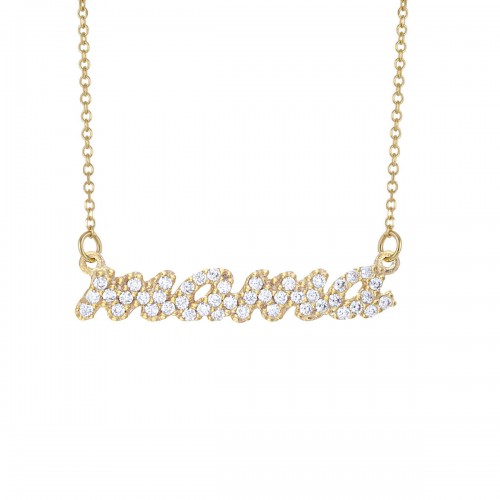 9Κ Χρυσό Κολιέ "Μαμά" με Λευκά Ζιργκόν 1417AVR