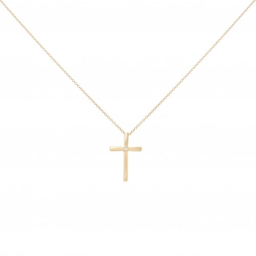 14Κ Χρυσό Κολιέ Σταυρός με Διαμάντι 1622K1