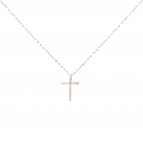 14K Λευκόχρυσο Κολιέ Σταυρός Με Διαμάντι 1622L1