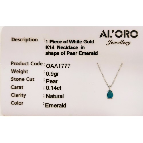 14K Λευκόχρυσο Κολιέ με Σμαράγδι OAL1777