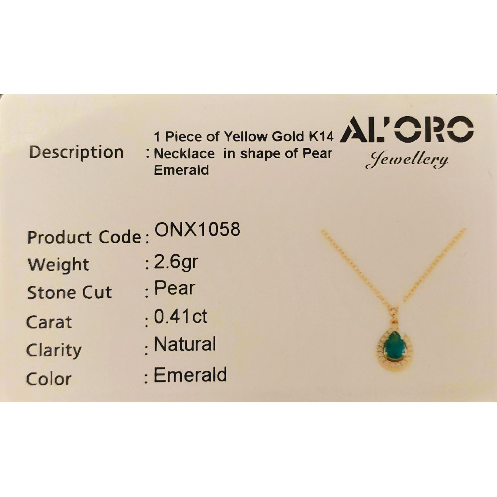 14K Χρυσό Κολιέ με Σμαράγδι και Ζιργκόν ONX1058KL