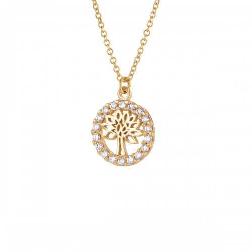 9Κ Χρυσό Κολιέ "Δέντρο της Ζωής" με Λευκό Ζιργκόν KL1759VR