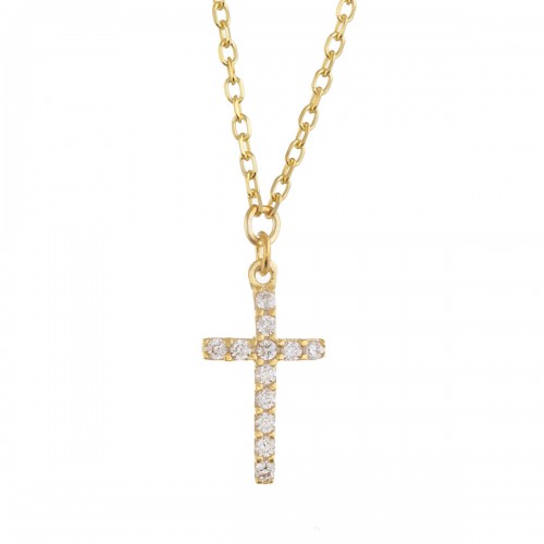 14Κ Χρυσό Κολιέ Σταυρός με Ζιργκόν KL1789BJ