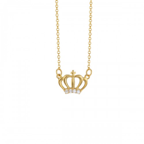14K Χρυσό Διπλό Κολιέ με "Κορώνα" & Ζιργκόν KL1883BJ