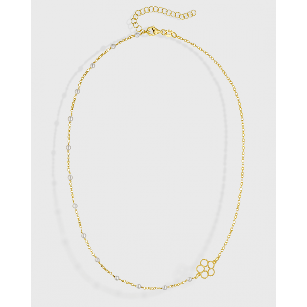 VOGUE 925 Ασήμι Κολιέ Επιχρυσωμένο με "Λουλούδι" και Πέρλες 20171542401