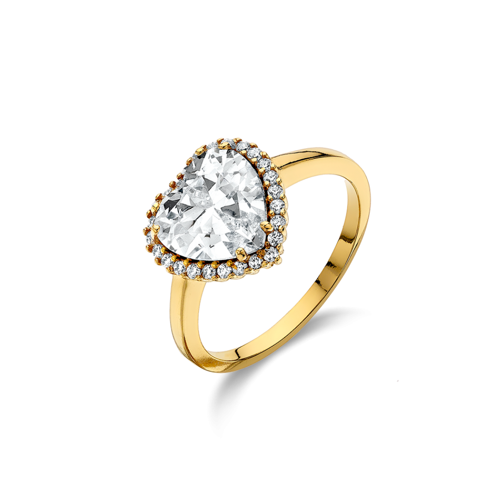 VOGUE 925 Ασήμι Δαχτυλίδι Επιχρυσωμένο με Λευκά Ζιργκόν "Καρδιά" 20172051111