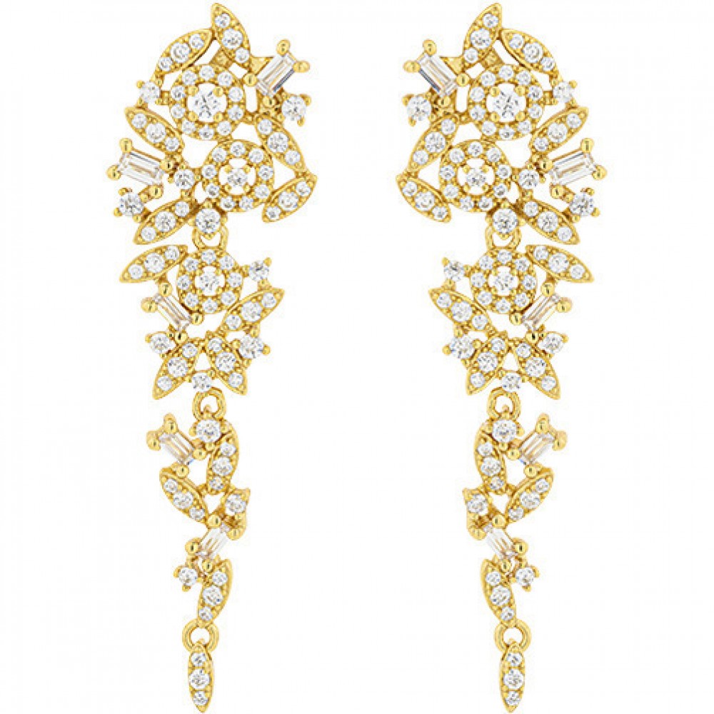 BREEZE 925 Ασημί Επιχρυσωμένα Σκουλαρίκια Κρεμαστά με Ζιργκόν 2017216028.1