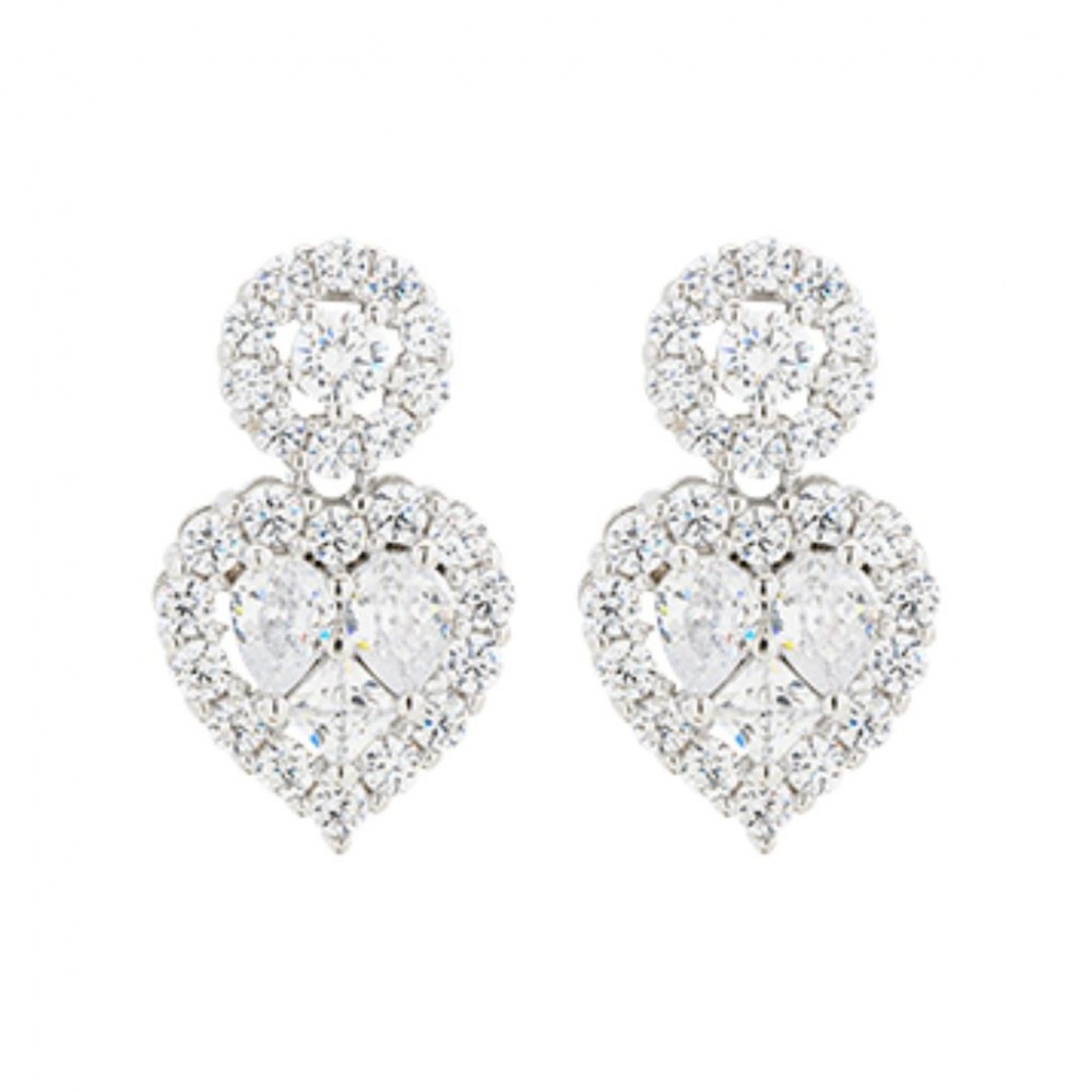 BREEZE 925 Ασημί Σκουλαρίκια Λευκά με Ζιργκόν 2017216033.4