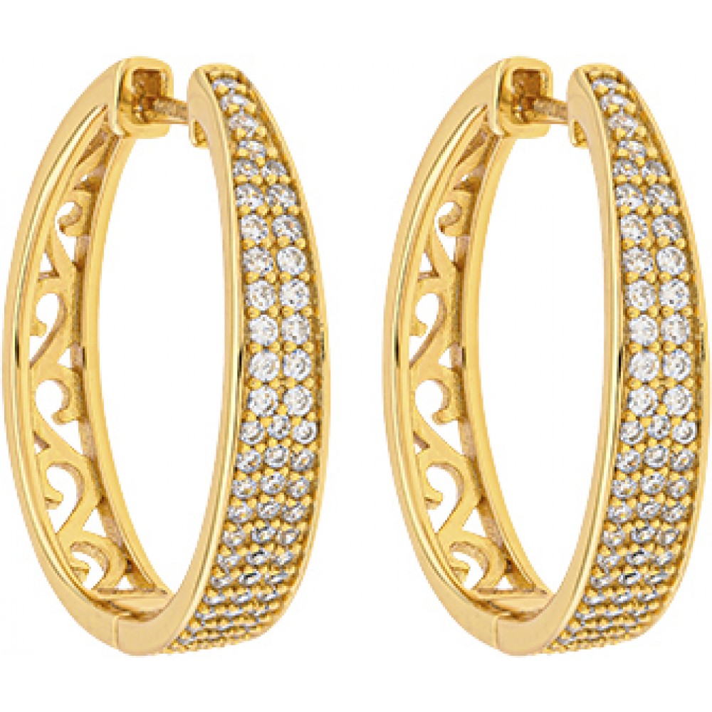 BREEZE 925 Ασημί Επιχρυσωμένα Σκουλαρίκια Κρίκοι με Ζιργκόν 2017216035.1